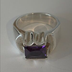 Vintage sterling Silver ring Taxco Mexico Purple Gemstone ‘amethyst’ size 7